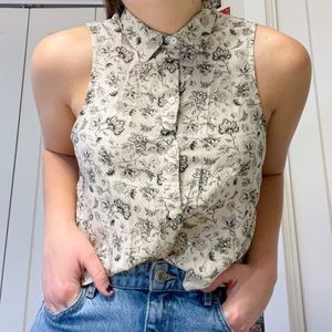 Sleeveless Floral Button Down